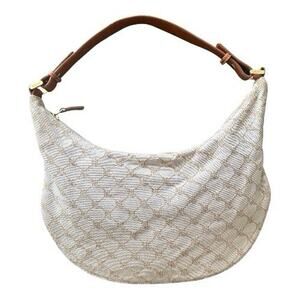 Ralph Lauren Hobo Shoulder Bag Small Logo Zip Canvas Leather Handle Retro